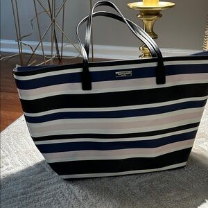 Kate Spade Black, Blue, and Pink Striped Tote